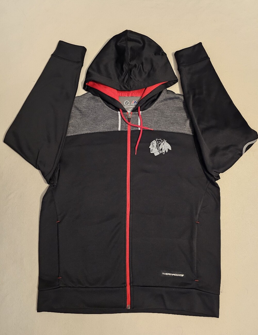NEW! MAJESTIC NHL Chicago Blackhawks ThermaBase Full-Zip Track Mens Jacket SZ L.